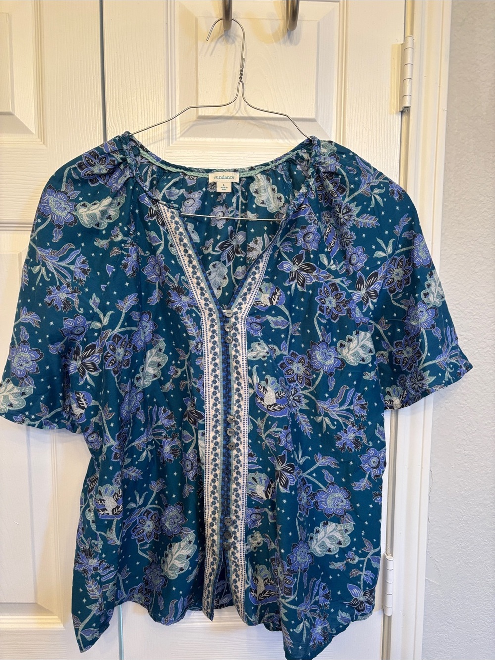 Sundance Teal and Blue Floral Peasant Tunic